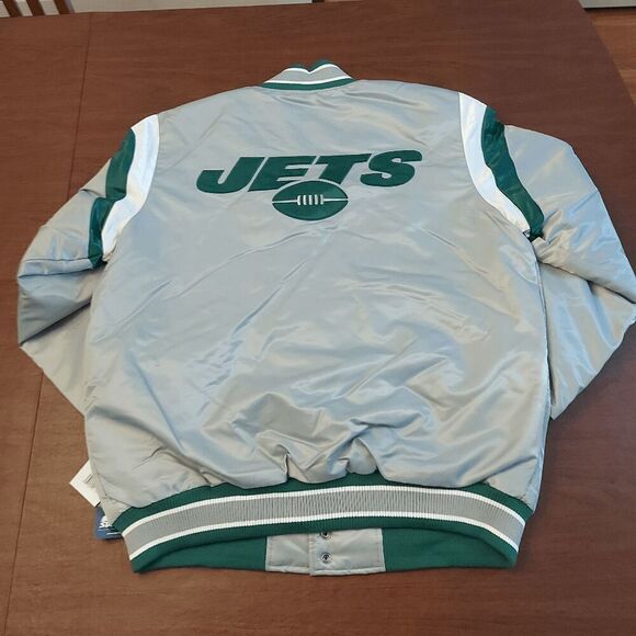Starter New York Jets Full Snap Varsity Jacket Grey Green LS300171 Men's Size L - Picture 3 of 6